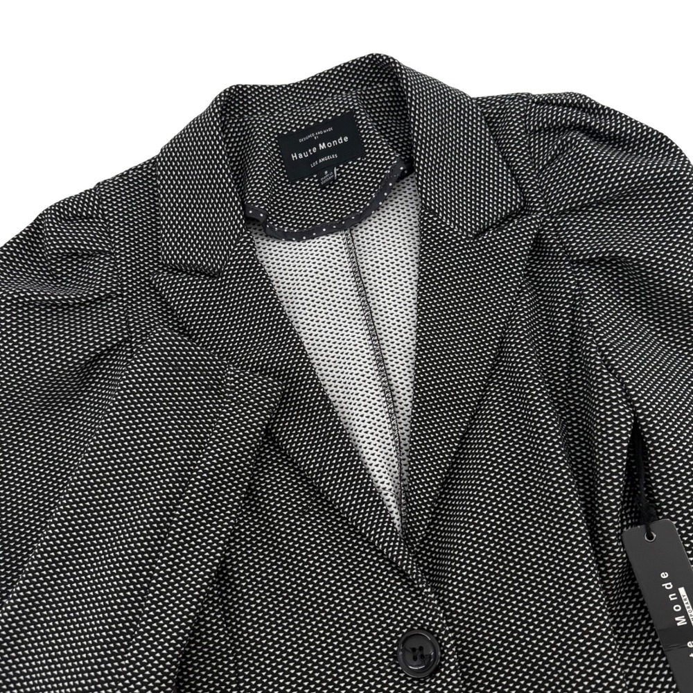 Haute Monde Womens Black White Geometric Puffed Sleeve Blazer Jacket‎ Size S NEW